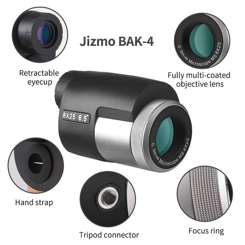 Jizmo 8x25 High Definition Monocular Telescope, Close Focus 1 ft, Fully Multi Coated Optical Lens BAK4 Prism, Mens Gift Wide View Monocular for Bird Watching Travel Sports Events - Image 3